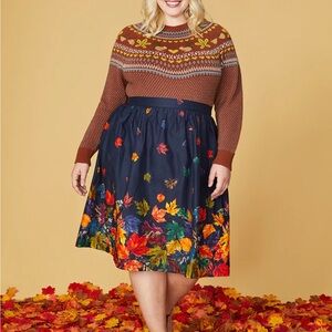 Modcloth Vibrant Leaf Print Navy Skirt